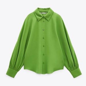 ZARA | bright green button down blouse